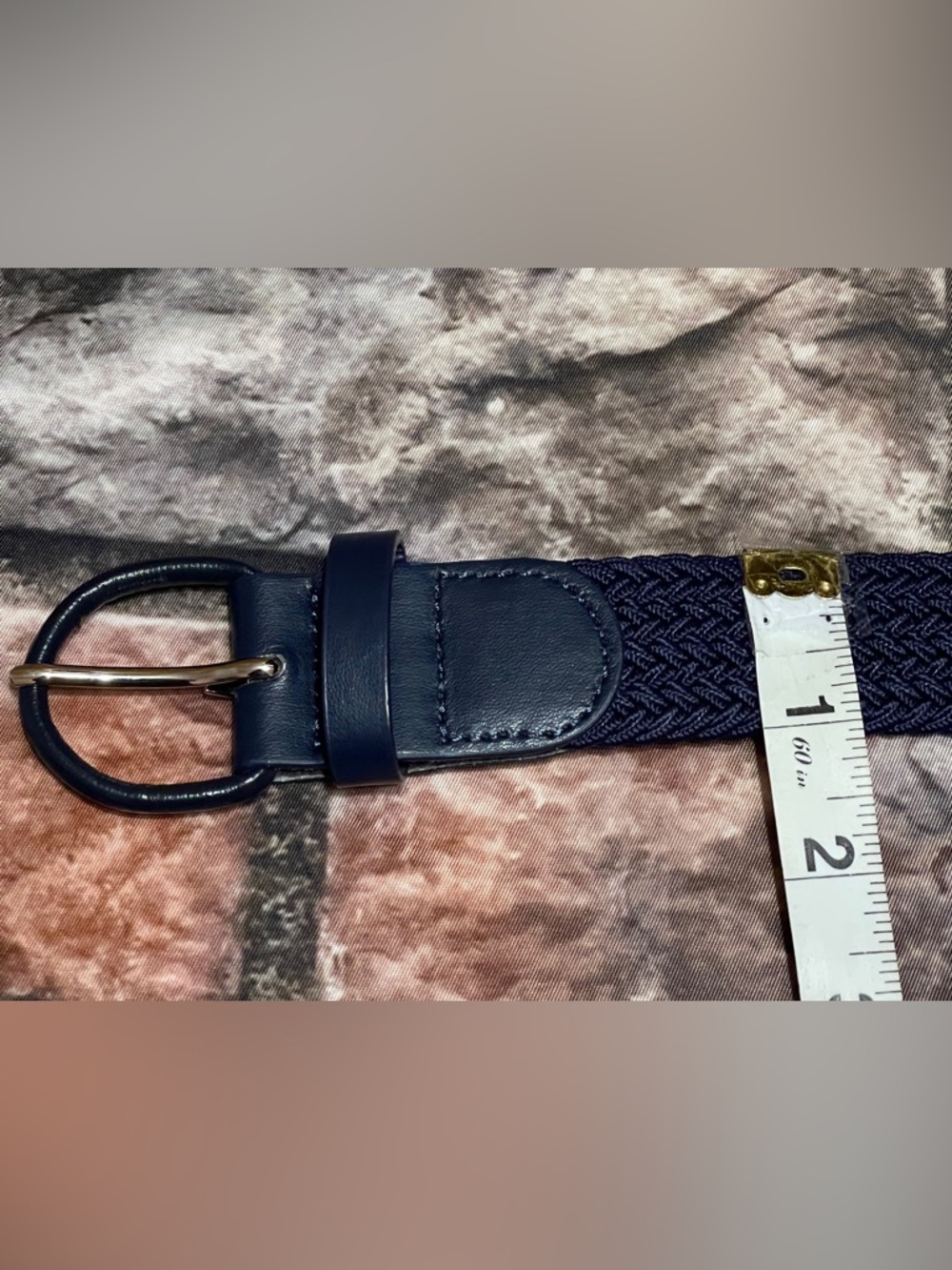 Womens Stretch Woven Elastic Belt Covered Buckle Faux Leather Navy Blue Size 32 - Picture 7 of 8